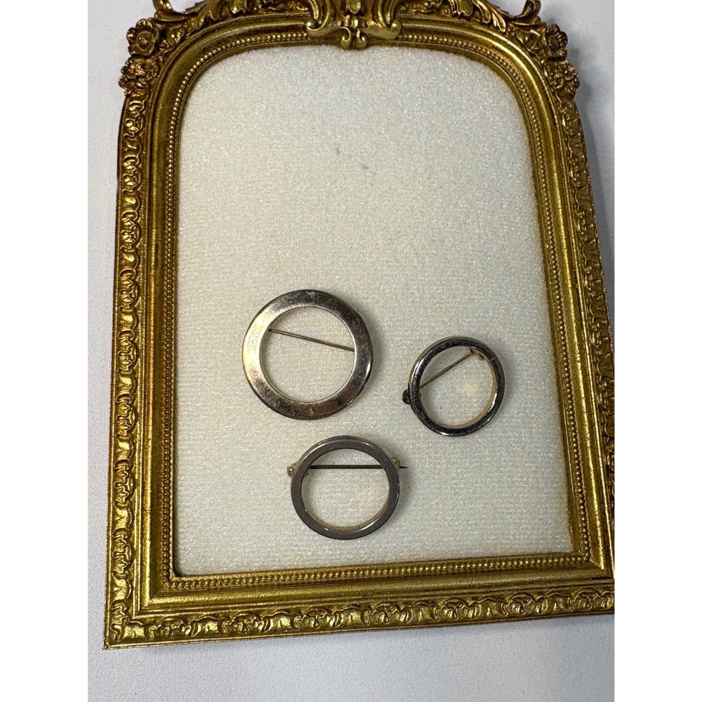 Vintage Silver Tone Circle Brooch Set of 3 Minimalist Round Scarf Pins Lapel Set